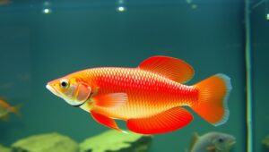 Ikan arwana super red dengan sisik yang berkilau Ikan arwana super red dengan sisik yang berkilau